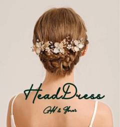 髪飾り ヘッドドレス ヘアアクセサリー 花とビジューコーム ゴールド