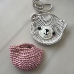 ハンドメイド くまさんポシェット ミニバッグ お人形遊びに★