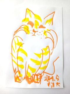 ネコ猫イエロー✕オレンジ3分ドローイング手描き原画