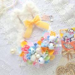 布リース*うさみみ candy candy* ワイヤークラフト ファーリース