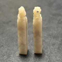 古美術/文房具/清時代印材/寿山石　H-044 ◇御泓軒◇『清朝時代 寿山石 田黄石彫 仙鶴紋印章・箱付』極細