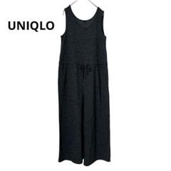 ユニクロ　リブサロペット　オールインワン　M ワイドパンツ　リボン　ノースリーブ
