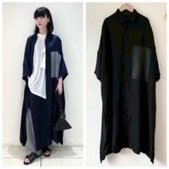 美品！ヨウジヤマモト ラムレザー切替 ロングワンピース M-L 美品！ヨウジヤマモト ラムレザー切替 ロングワンピース M-L