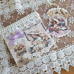 コラージュパネルセット　読書　糸巻き風タグ