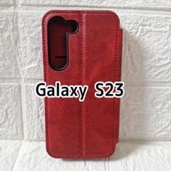 Galaxy S23 スマホケース 手帳型 レザー TPU カバー レッド 赤