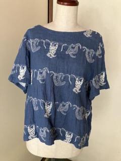 マーブルシュッド ナマケモノ刺繍 インディゴ コットンガーゼ ワンピース マーブルシュッド ナマケモノ刺繍 インディゴ コットンガーゼ