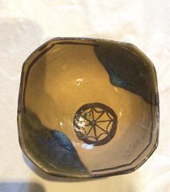 古織部 古瀬戸 抹茶碗 明治 黄瀬戸 八角形 茶碗 陶器 蜘蛛の巣