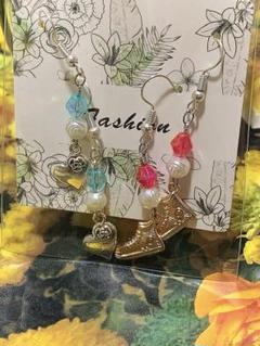 夏向けハンドメイドピアス　キレイメ　キラキラ　涼しげ　靴　ハート○た○