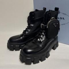 PRADAプラダ モノリス厚底ブーツ トライアングルロゴ 付属品付 37 1/2 PRADAプラダ モノリス厚底ブーツ トライアングルロゴ 付属品付