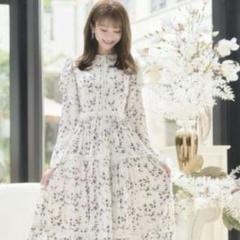 極美品✨エミリアウィズ 小花柄 ワッフルスリーブ ロングワンピース さらさら白M