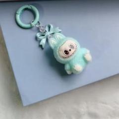Labubuラブブ ꕤお座りマスコットキーリング キーホルダーꕤ水色ꕤ匿名配送