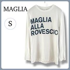 イタリア製MAGLIA ロングスリーブTシャツ Sサイズ ホワイト ロゴプリント