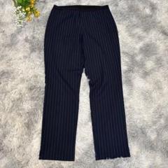 DHC　ストレッチパンツ　【L】13号　ネイビー　ストライプ　ウエストゴム
