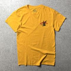 アメリカ古着　半袖Tシャツ　ワンポイント　アニマル　鷲　動物　メッセージ　黄色S