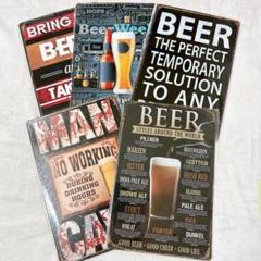 BEER ブリキ 看板 5枚セット レトロ 雑貨 ヴィンテージ 30×20cm