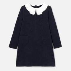 【再入荷・新品】jacadi ハート柄リボン襟フリースワンピース　6A 品多く 再入荷・新品】jacadi ハート柄リボン襟フリース