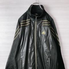 adidas ナイロン切り替え　トラックジャケット　ジャージ　黒金　ドローコード