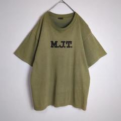 Tシャツ (L相当) ヴィンテージ風色褪せとダメージ プリント カーキ 古着