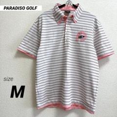 美品　PARADISO　メンズゴルフウェア　半袖　ポロシャツ　ピンクホワイト　M