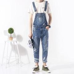 メンズ クラッシュ サロペット ダメージ オーバーオール デニム パンツ 通勤