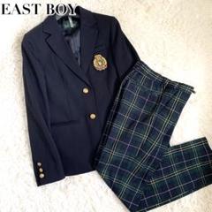 完品　美品　イーストボーイ セットアップ 紺ブレ 金ボタン チェック柄スカート EASTBOY - EAST BOY セットアップ 紺ブレ ワッペン 金ボタンの