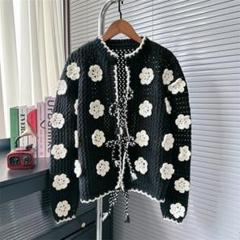 デート 黒 フラワー フリーサイズ 花柄 モチーフ レディース カーディガン