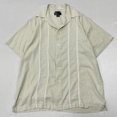 90s Vintage リネン レーヨンS/S シャツ ストライプ 生成り 光沢