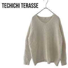 テチチtechichi シャギーニットホワイトVネック　長袖トップスニットF
