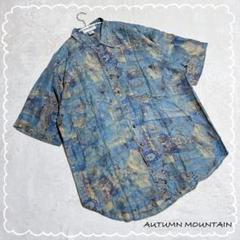 【AUTUMN MOUNTAIN】 シルク100% メンズ シャツ 総柄 (L)