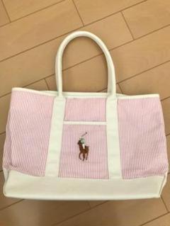 【新品・難あり】ラルフローレン マザーズバッグ ピンクxホワイト ストライプ