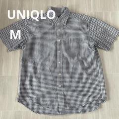 UNIQLO 半袖チェックシャツ M シアサッカー オールドユニクロ 紺タグ