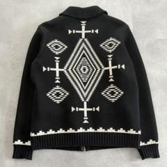 RATS ショールカラージャガードニット 厚手 NAVAJO 民族柄 黒【L】