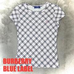 極美品 バーバリーブルーレーベル Tシャツ ホースロゴ ノバチェック ブルー M 極美品 BURBERRY バーバリー ブルーレーベル 刺繍ロゴ 肩 ノバ