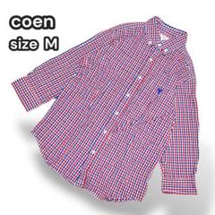 コーエン メンズ チェック柄シャツ 七分袖 綿100% トリコロールカラー【M】のサムネイル