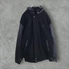 【k3118】USA古着ノースエンド90s刺繍ロゴスタジャンジャケット袖レザー黒