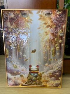 水晶絵　アートパネル　招き猫　金運　運気　運勢　縁起　クリスタル　絵画　アート 水晶絵 アートパネル 招き猫 金運 運気 運勢 縁起 クリスタル