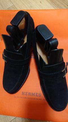 HERMES 黒 スエード ローファー 低ヒール - メルカリ