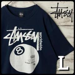 【新品タグ付】ステューシー 8ボール プリントTシャツ ネイビー 人気Lサイズ