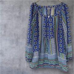 美品❣️一点物✨花柄 五分袖チュニック　オープンバック　爽やか