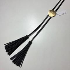 新品★ループタイ★ボロータイ★フリンジ 黒革×月色コンチョ★男女兼用9,350円