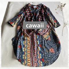 【未使用・訳あり】cawaii 総柄シアーブラウス チュニック エスニック