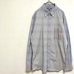 C2729 UNIQLO シャツ（L）ストライプ　長袖　ボタンダウン　綿100%