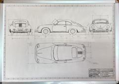 売れ筋がひ新作！ PORSCHE356A coup ポルシェ 設計図 製図 図面 プリントポスター 絵画