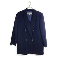 ロングコート ネイビー 9号 M カシミヤ混 ダブルボタン 防寒 秋冬 おでかけ