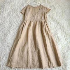 美品 ミズイロインド リネン混 ワンピース Aライン ベージュ