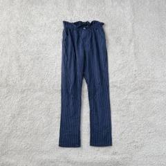 ストレートパンツ ストライプ柄 コットン ウエストゴム フリル ハイウエス