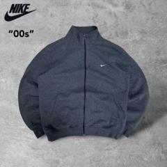 00sナイキ古着ワンポイントスウォッシュスウェットジップアップパーカーチャコール