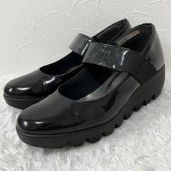 【未使用】ヒルズアヴェニュー カメリア 黒エナメル　パンプス ヒルズアベニュー エナメル カメリア パンプス 21.5cm ブラック