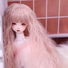 ドールウィッグ 7～8インチ ピンク ロング カール ウェーブ BJD SD