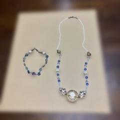 ネックレスとブレスレットのセット（ブルー系） ハンドメイド